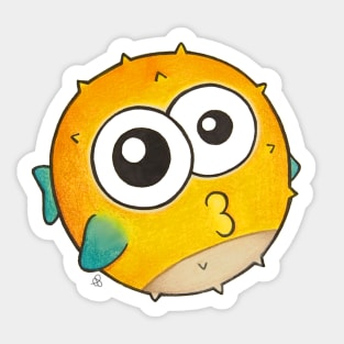 Kiss from a Pufferfish - Cute Yellow Blowfish with Big Eyes Sticker